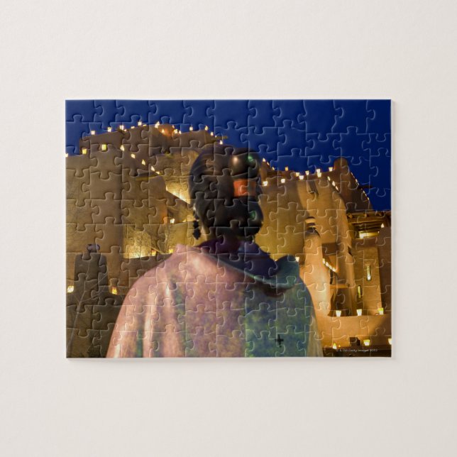 Lanterns lighting adobe building, with Indian Jigsaw Puzzle (Horizontal)