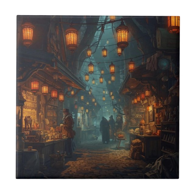 Lanterns of the Forgotten Alley Ceramic Tile (Front)