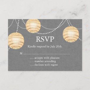 Lanterns on Grey Burlap RSVP Card