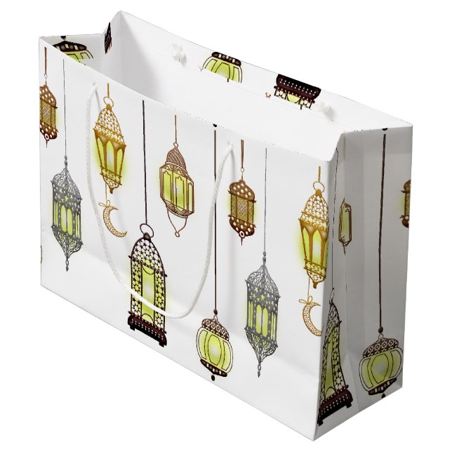 Lanterns Ramadan Mubarak Oriental Arabian Muslim Large Gift Bag (Front Angled)