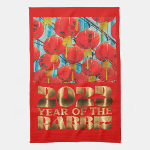 Lanterns Red Gold Chinese New Year of Rabbit Tea Towel