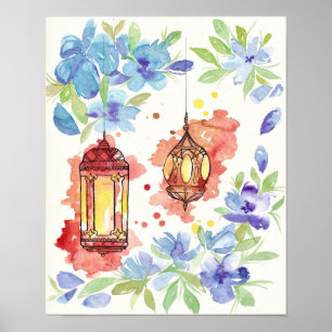 Lanterns watercolour art poster