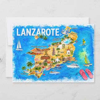 Lanzarote Canarias Spain Illustrated Map Postcard