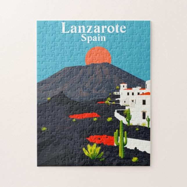 Lanzarote, Spain Vintage Travel Volcanic Landscape Jigsaw Puzzle (Vertical)