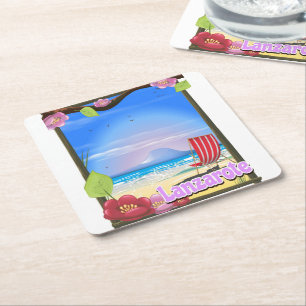Lanzarote Travel poster Square Paper Coaster