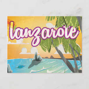 lanzarote vintage beach travel poster cartoon postcard