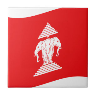 Lao Erawan Three Headed Elephant Flag Wave Ceramic Tile