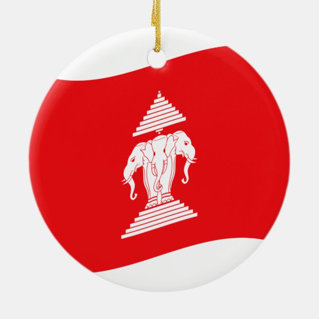 Lao Erawan Three Headed Elephant Flag Wave Ceramic Tree Decoration (Back)