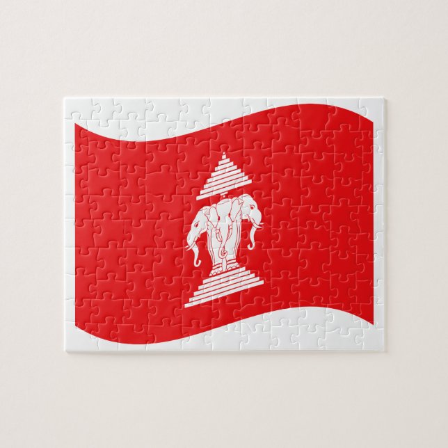 Lao Erawan Three Headed Elephant Flag Wave Jigsaw Puzzle (Horizontal)