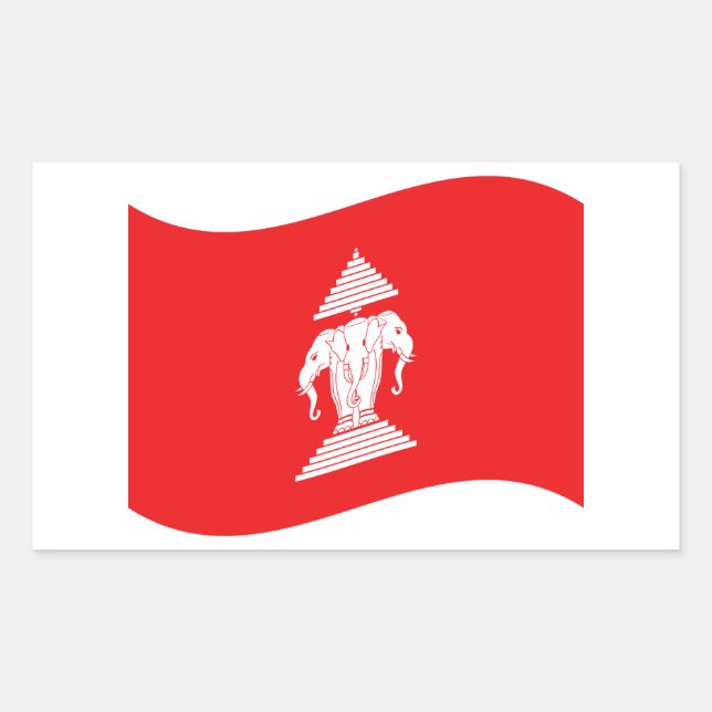 Lao Erawan Three Headed Elephant Flag Wave Rectangular Sticker (Front)