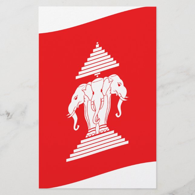 Lao Erawan Three Headed Elephant Flag Wave Stationery (Front)
