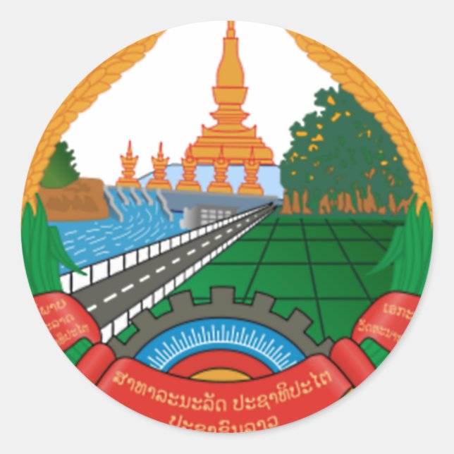 LAO NATIONAL EMBLEM - LAO BADGE CLASSIC ROUND STICKER (Front)