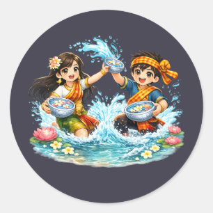 Lao New Year Water Festival Kids – Pi Mai Lao Spla Classic Round Sticker