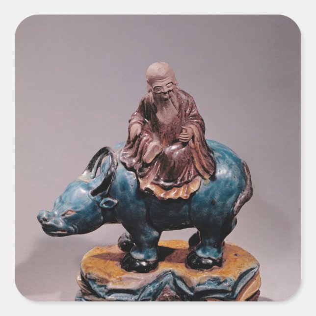Lao-Tzu  on his Buffalo, Qing dynasty Square Sticker (Front)