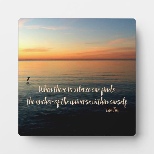 Lao Tzu Silence Quote and Beach Sunrise Plaque (Front)