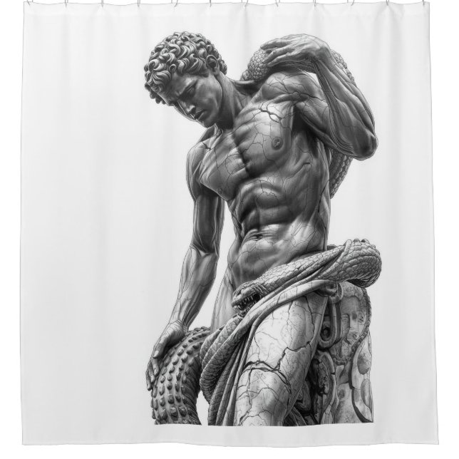 Laocoon and His Sons - Black Marble Sculpture Art Shower Curtain (Front)
