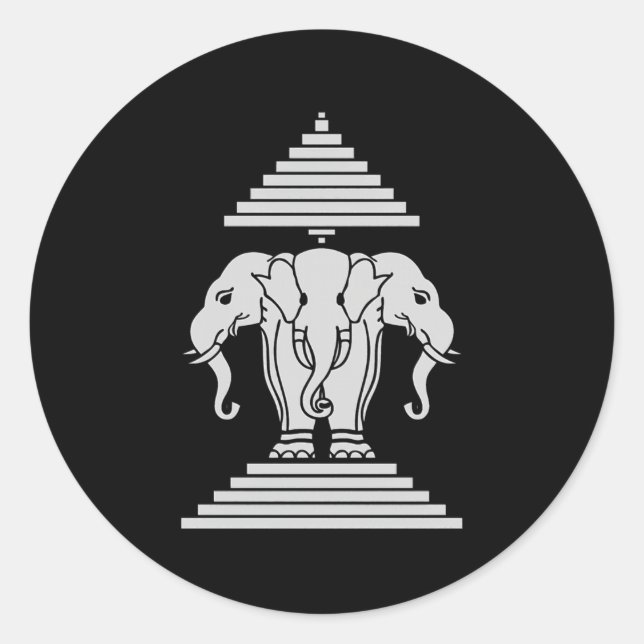 Laos 3 Headed Elephant Erawan Lao Classic Round Sticker (Front)