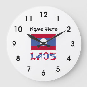 Laos and Laotian Flag with Your Name Large Clock
