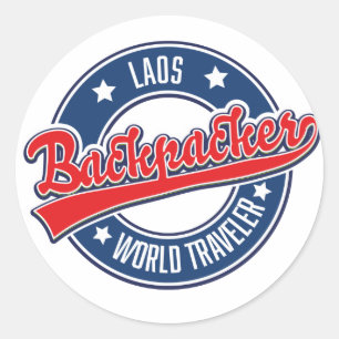 laos backpacker world traveller logo classic round sticker
