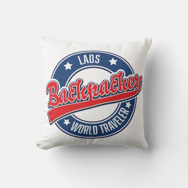 laos backpacker world traveller logo cushion (Front)