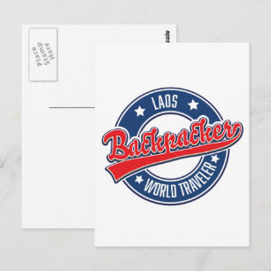 laos backpacker world traveller logo postcard