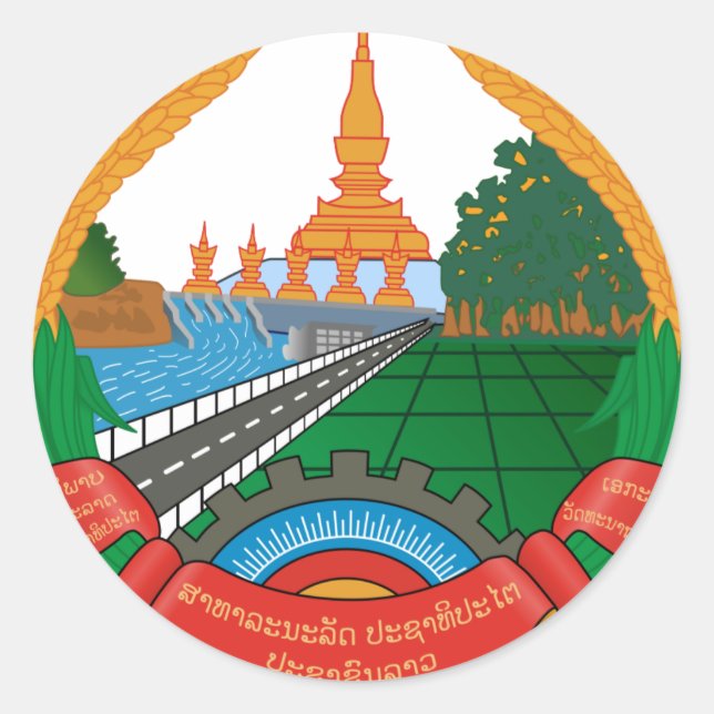 Laos Coat Of Arms Classic Round Sticker (Front)