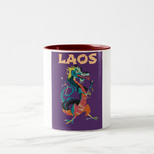 Laos Dragon vintage style travel poster Two-Tone Coffee Mug
