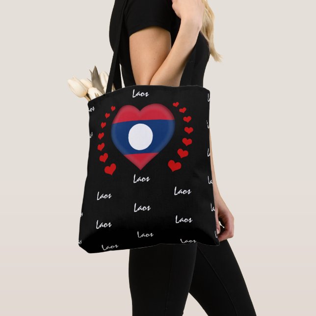 Laos Flag & Heart, Laos Flag fashion /sport Tote Bag (Close Up)