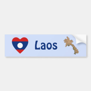 Laos Flag Heart + Map Bumper Sticker