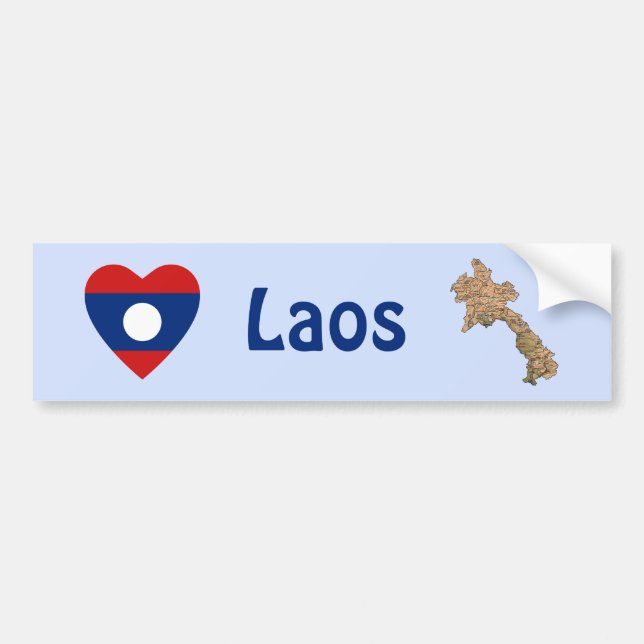 Laos Flag Heart + Map Bumper Sticker (Front)