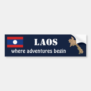 Laos Flag + Map Bumper Sticker
