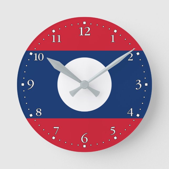 Laos Flag Round Clock (Front)