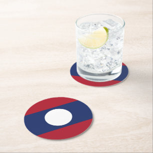 Laos flag round paper coaster