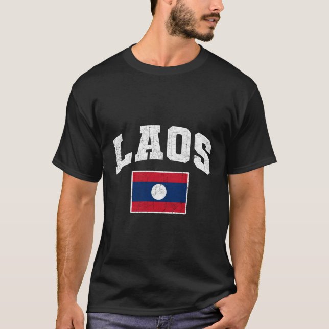 Laos Flag Throwback T-Shirt (Front)