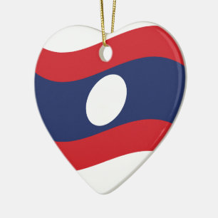 Laos Flag Wave Ceramic Ornament