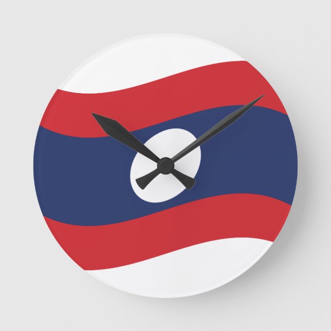 Laos Flag Wave Round Clock (Front)