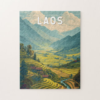 Laos Illustration Travel Art Vintage Jigsaw Puzzle
