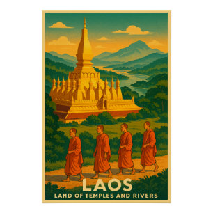Laos – Land of Temples and Rivers Poster