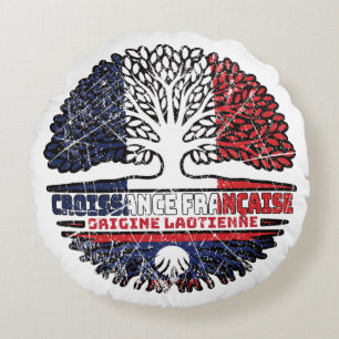 Laos Laotian French France Tree Roots Flag Round Cushion