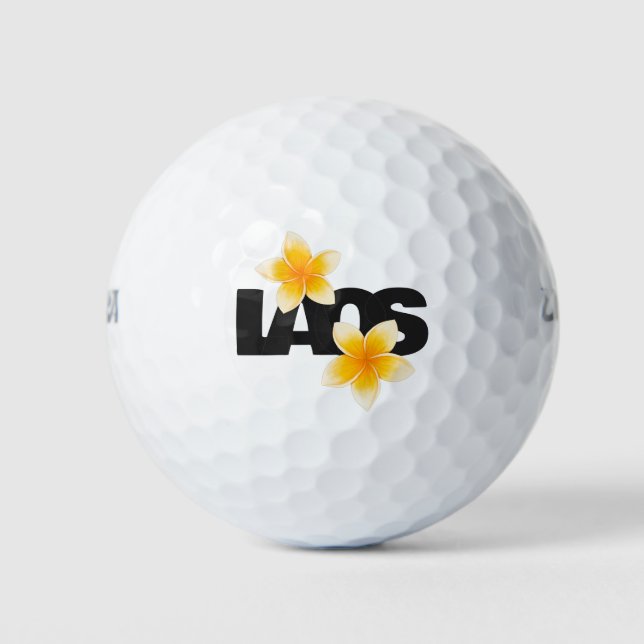 Laos Love Frangipani Flower Yellow and Black Golf Balls (Front)