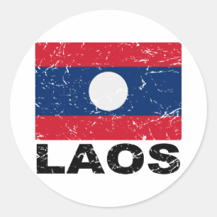 Laos Vintage Flag Classic Round Sticker