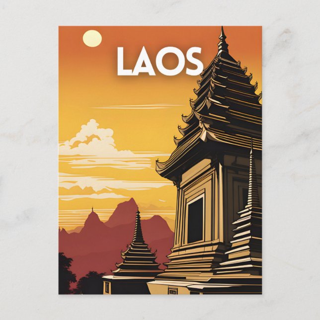 Laos Vintage Travel Art Postcard (Front)