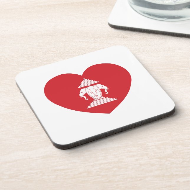 Laotian Erawan 3 Headed Elephant Heart Flag Coaster (Left Side)