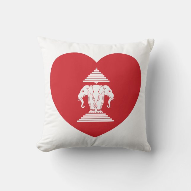 Laotian Erawan 3 Headed Elephant Heart Flag Cushion (Front)