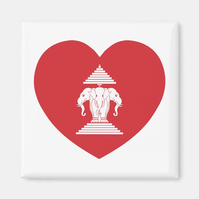 Laotian Erawan 3 Headed Elephant Heart Flag Magnet (Front)