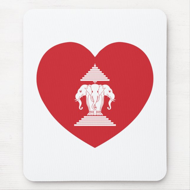 Laotian Erawan 3 Headed Elephant Heart Flag Mouse Pad (Front)