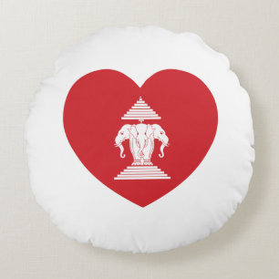 Laotian Erawan 3 Headed Elephant Heart Flag Round Cushion