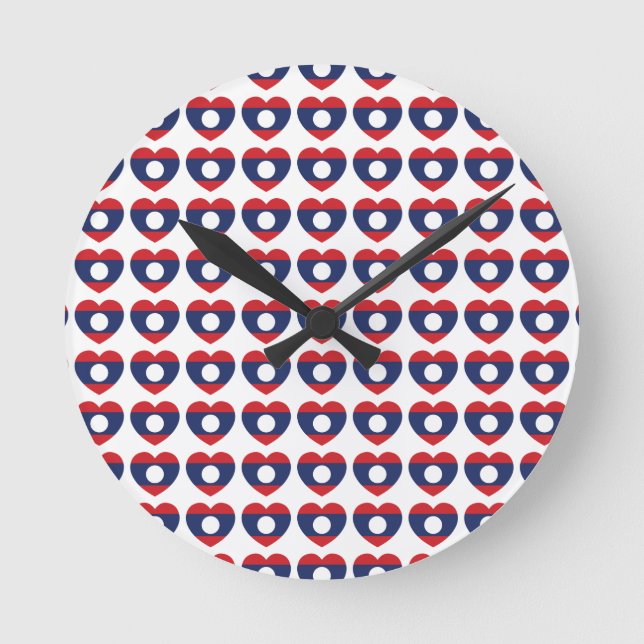 Laotian Heart Flag Round Clock (Front)