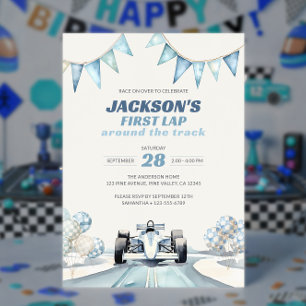 Lap Around The Track Race Car 1st Birthday Invitation