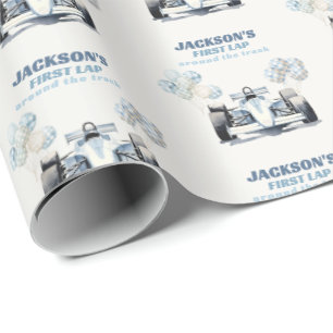 Lap Around The Track Race Car 1st Birthday Wrapping Paper
